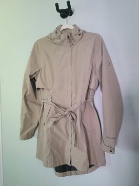 Eddie Bauer Women's Beige Hooded Trench Rain Jacket